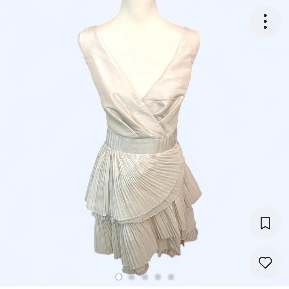 Max & Cleo Champagne Satin Pleated Mini Dress Size 14